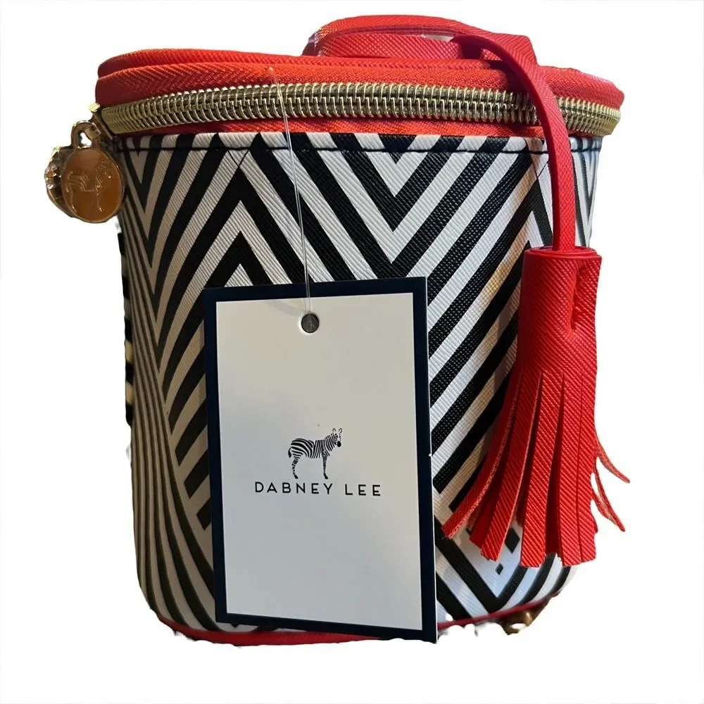 Dabney Lee Travel Weekender Cosmetic Black White Chevron Red Kiss Accessory Bag